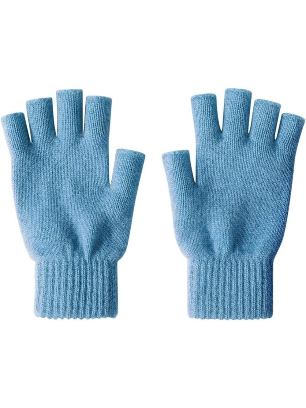 Unisex Light Blue Fingers Fingerless Mittens Pure Wool Outdoor Tactical Gloves